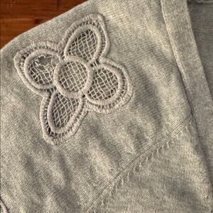 Anthropologie Knitted & Knotted Hibai Cardigan S crochet embroidered knit gray